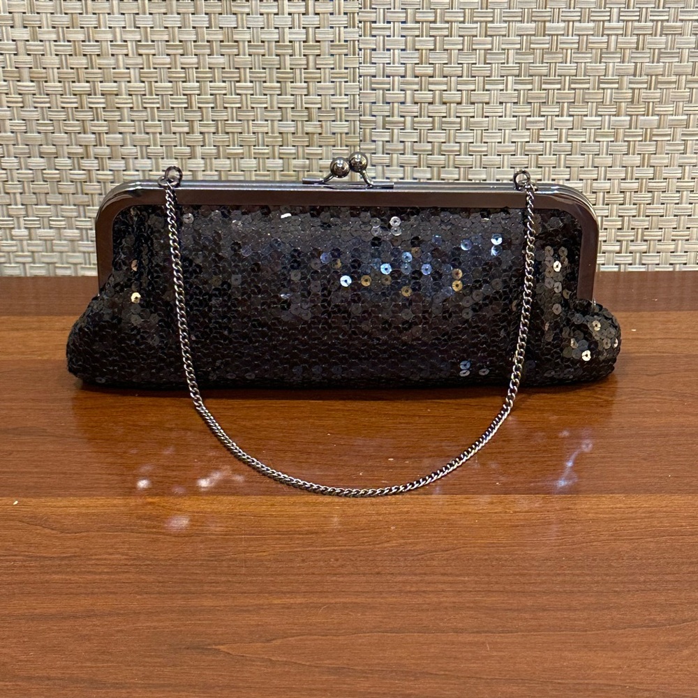 🌟HP🌟VTG 2000s NWT Black Sequin & Gunmetal 2-Way Clutch Evening Bag by The Loft